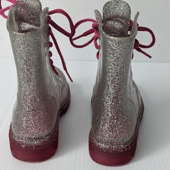 Girls Sparkle Rain Combat Style Boots with pink Laces - Sz. 11-12 - Picture 5 of 8